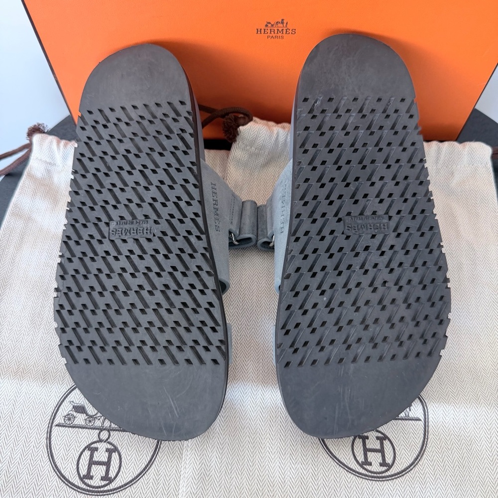 Hermes Chypre Techno Sandals Bleu Tonnerre Velvet Suede Goat Leather Size 35.5 - Picture 10 of 13
